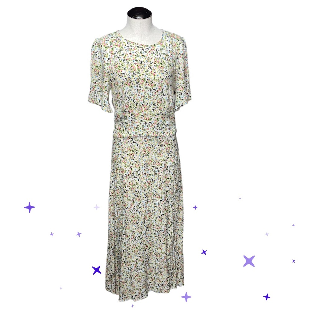 AFRM Janice Green Floral Midi Dress ditsy smocked Bridgerton small cottage core - Picture 6 of 15